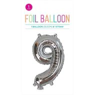 Hoorah Foil Balloon #9 Silver 35cm