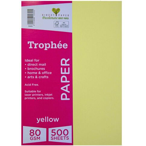 Trophee Paper 80gsm Yellow A4 500 Pack