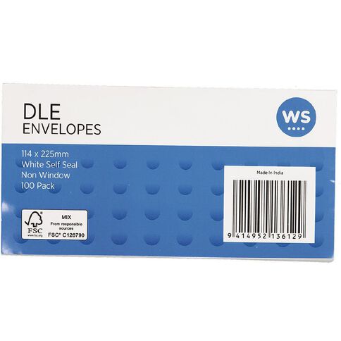 WS Envelope DLE Self Seal 100 Pack White