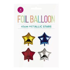 Hoorah Metallic Stars Foil Balloons 45cm Multi-Coloured 4 Pack