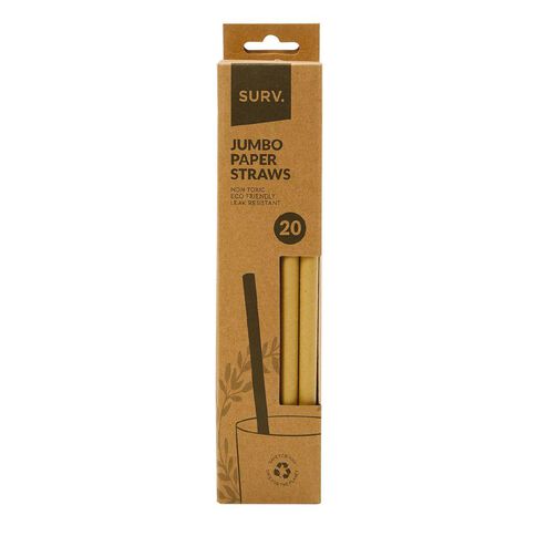 SURV. Eco Friendly Smoothie Paper Straws 20cm Natural 20 Pack
