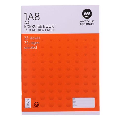 WS Exercise Book 1A8 Blank 36 Leaf Unruled 297 x 210mm Orange Mid A4