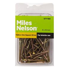 Miles Nelson Yellow Zinc Square Drive Screws 8mm x 50mm