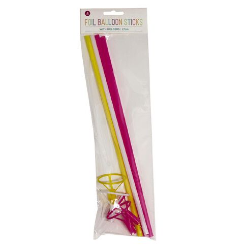 Balloon Sticks & Cups 270mm Multi-Coloured 4 Pack