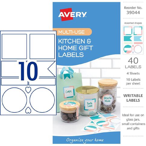 Avery Write-on Kitchen/Home Organisation Assorted Shapes Label Pastel