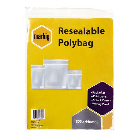 Marbig Resealable Polybags 305x440mm W/Writing Panel 25 Pack