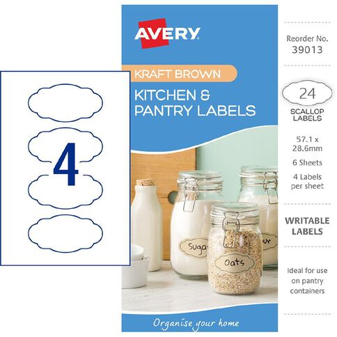Avery Kraft Brown Handwritable Kitchen Labels 57.1mm x 28.6mm 24 Labels