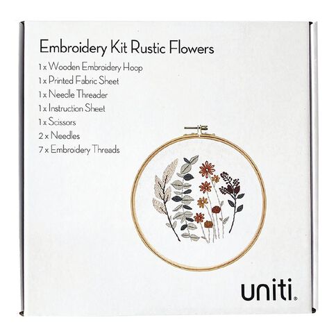 Uniti Embroidery Kit Rustic Flowers 14 Pieces