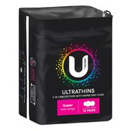 U By Kotex Ultra-thin Super Wings Pads 12 Pack