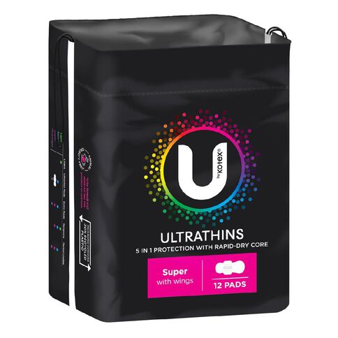U By Kotex Ultra-thin Super Wings Pads 12 Pack