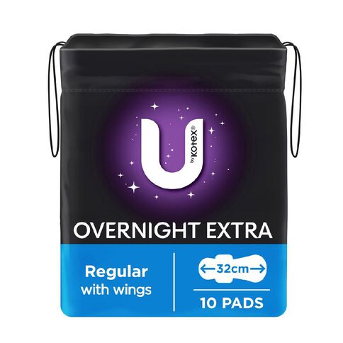 U By Kotex Maxi Overnight Pads with Wings 10 Pack