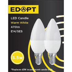 Edapt LED E14 Candle Frosted Light Bulb 5.5W Warm White 2 Pack
