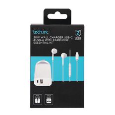 Tech.Inc Wall Charger with Earphone Essential Kit