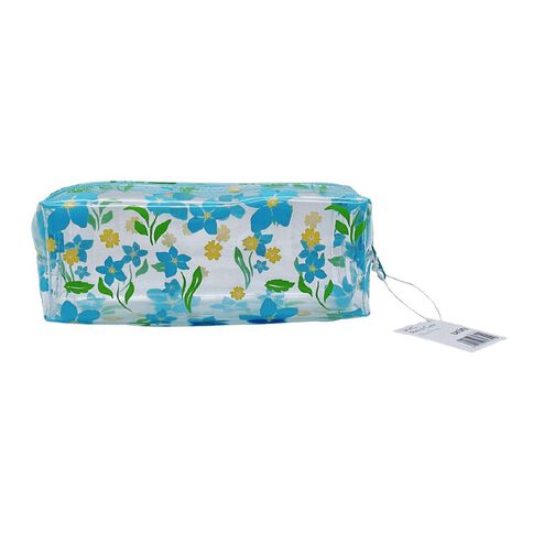 Uniti Barrel Pencil Case Pvc Flower Blue
