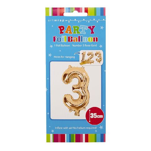 Artwrap Party Foil Balloon Number 3 Rose Gold 35cm