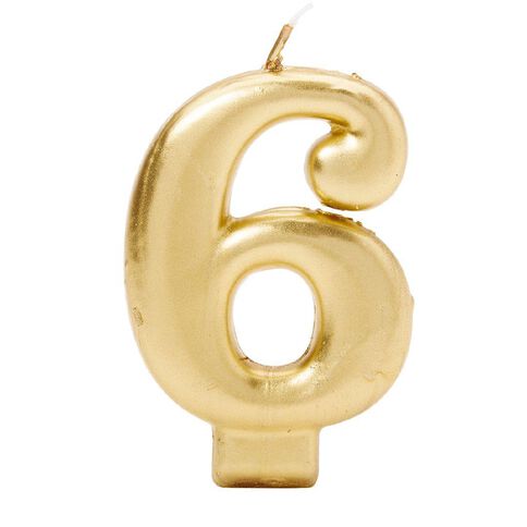Candle Metallic Numeral #6 Gold