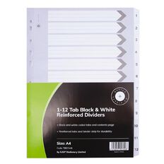 Office Supply Co 1-12 Tab Black & White Reinforced Dividers