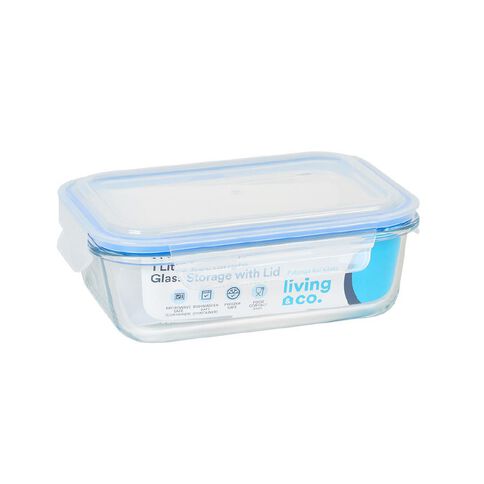 Living & Co Rectangle Glass Storage With Clip On Lid 1 Ltr Clear