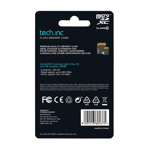 Tech.Inc Micro SD Card + Adapter 128GB