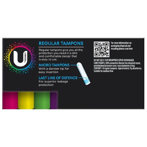 U By Kotex Regular Tampons 16 Pack