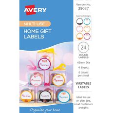 Avery Write-on 45mm Round Homemade Gift Label Assorted 24 Pack