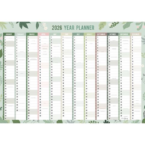 WS 2026 Wall Planner 1000mm x 700mm Green