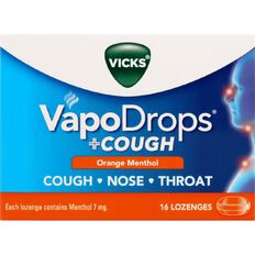 Vicks VapoDrops + Cough Orange Menthol Lozenges 16 Pack