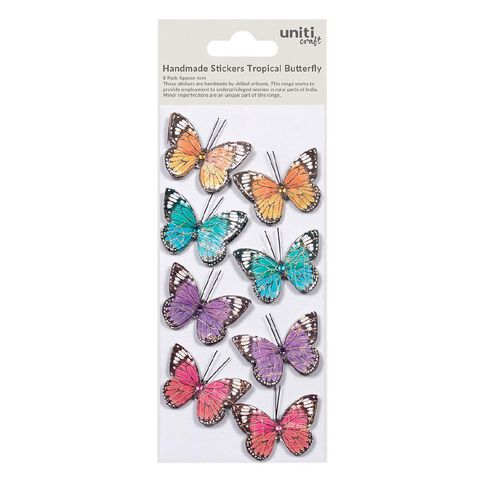 Handmade Sticker Tropical Butterfly Citrus Orchid 8pc