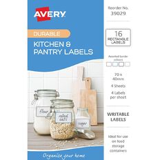Avery Durable Handwritable Kitchen Labels 70mm x 40mm 16 Labels