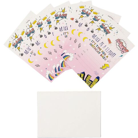 Party Inc Superhero Invitations with Envelopes 17.5cm x 12.5cm 8 Pack