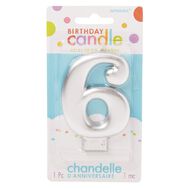 Candle Metallic Numeral #6 Silver