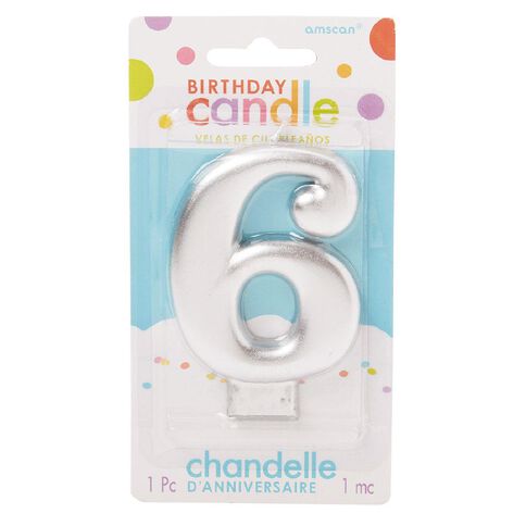 Candle Metallic Numeral #6 Silver
