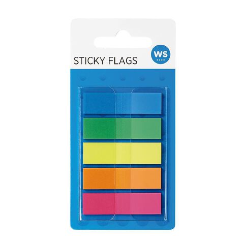 WS Fluro Sticky Flags 12mm x 44mm 20 Sheet 5 Pack Multi-Coloured