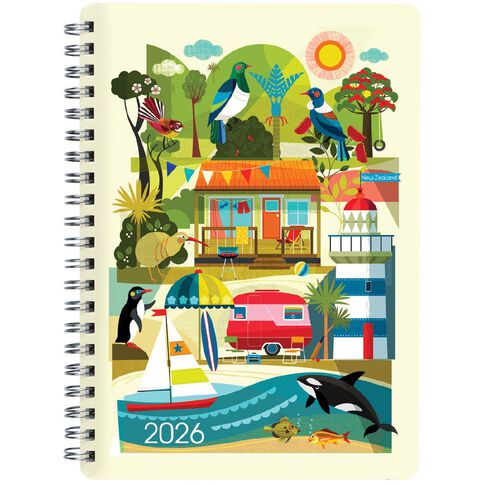 Collins 2026 Diary Week To View Kiwi Vibe Multi-Coloured A5