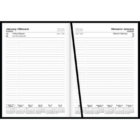 Collins 2026 Diary Day To Page English Maori Black A5