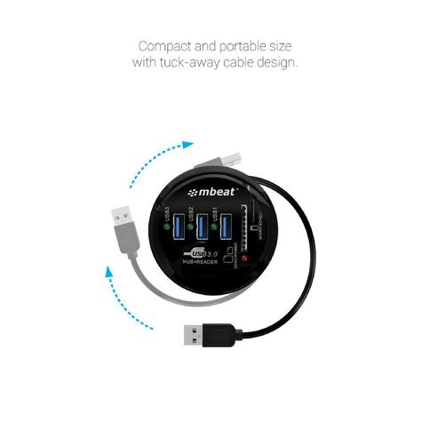 mbeat USB 3.0 3-Port Hub + Sd/Micro SD Card Reader Black