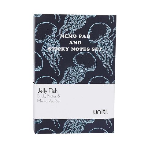 Uniti Jelly Fish Sticky Notes & Memo Pad Set Blue