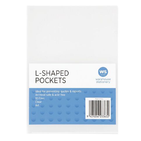 WS L-Shape Pockets 10 Pack Clear A4