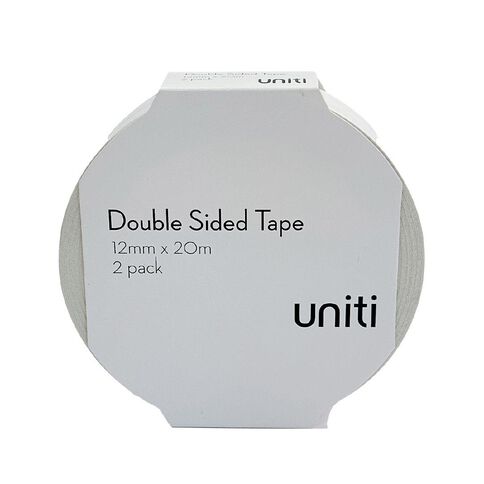Uniti Double Sided Tape White 12mm x 20m 2 Pack