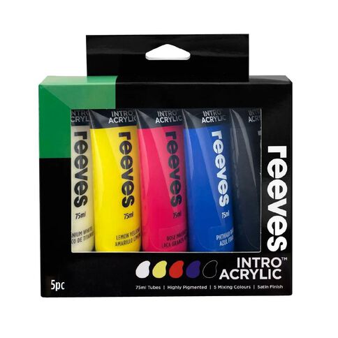 Reeves Intro Acrylic Paints Set of 5 Assorted Colours Assorted 75ml