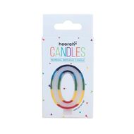 Hoorah Numeral Candle 0 Rainbow Border 80mm x 10mm White