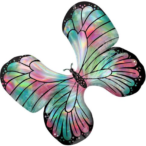 Anagram Holo Irid Teal & Pink Butterfly Foil Balloon Supershape 26in