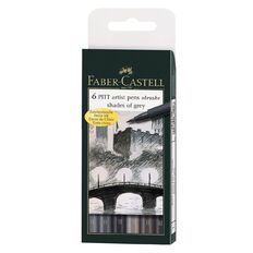 Faber-Castell Pitt Artist Brush Pens Grey 6 Pack Grey Mid