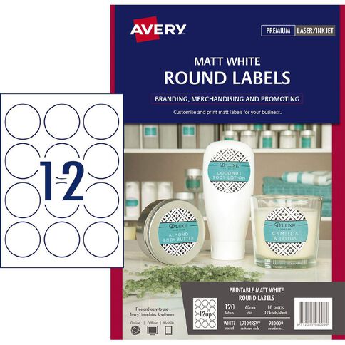 Avery Removable Round Labels White 60mm Diameter 120 ...