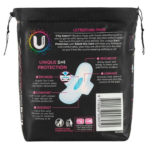U By Kotex Ultra-thin Super Wings Pads 12 Pack