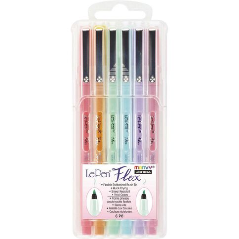MARVY Le Pen Flex Art Markers Pastel 6 Pack Multi-Coloured