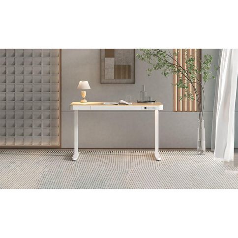Workspace 1200mm Adj Desk Wood Look Top White Legs