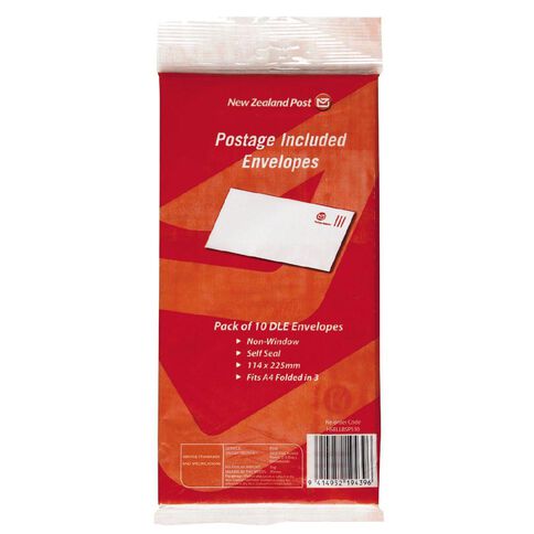 New Zealand Post Postage Included DLE Envelope 10 Pack White