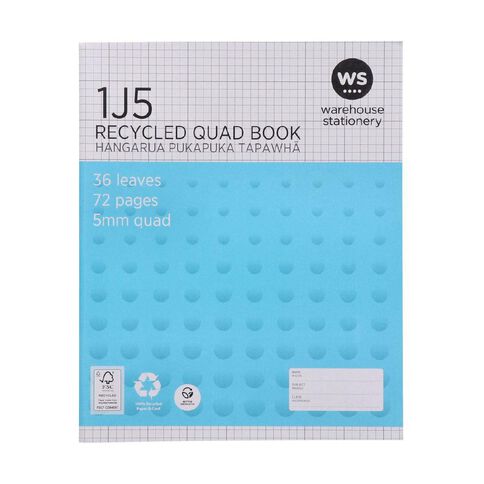 WS Exercise Book 1J5 5mm Quad 36 Leaf Blue