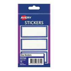 Avery White Rectangle Stickers Blue Border 75mm x34mm 18 Labels